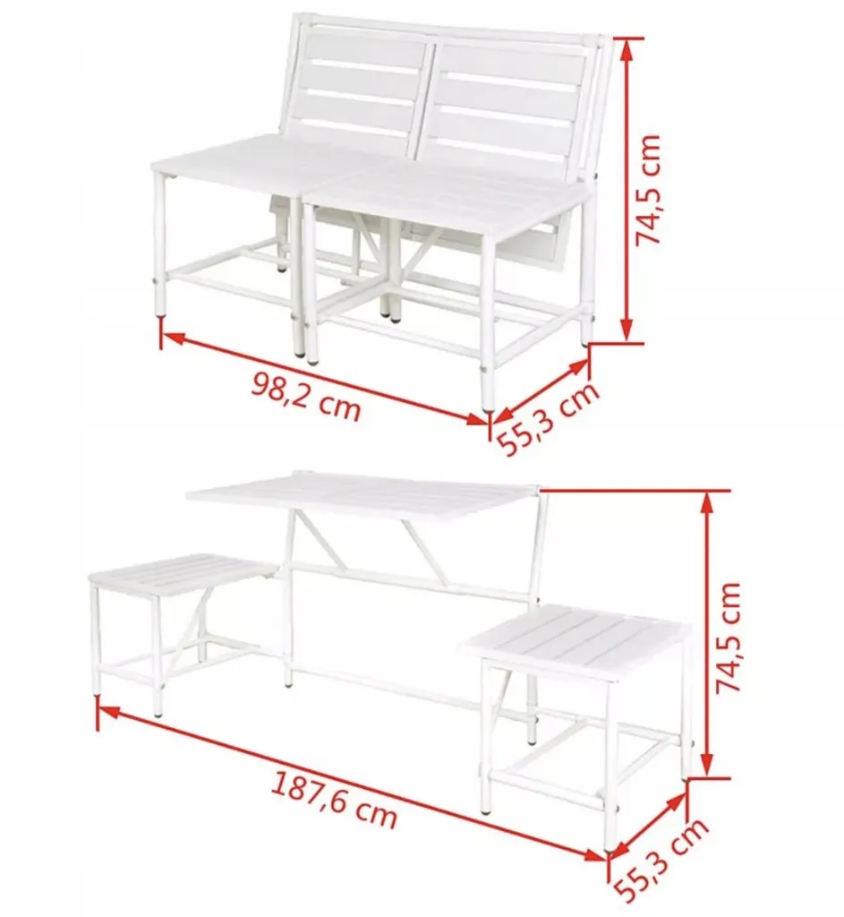 Table de jardin et banc intégrés 2en1 structure robuste en bois blanc