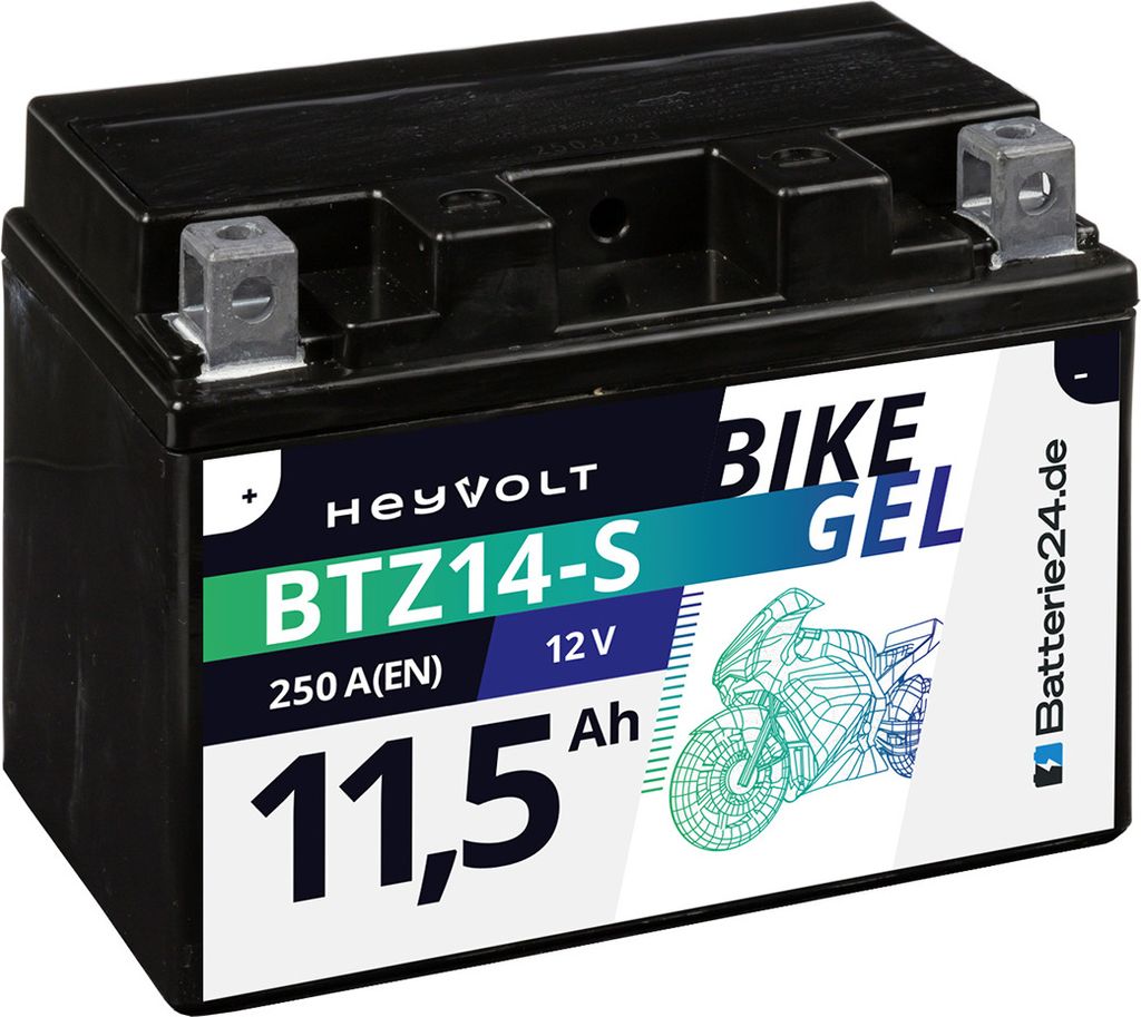 HeyVolt Motorradbatterie GEL 51121 BTZ14-S ersetzt YTZ14-S 12V 11,5Ah