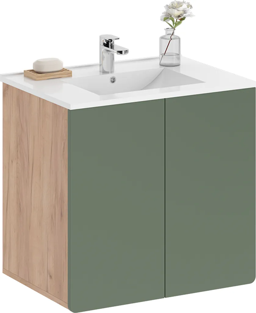 Meuble sous vasque Izan Vicco bicolore Vert et Chêne pour salle de bain chic - 6