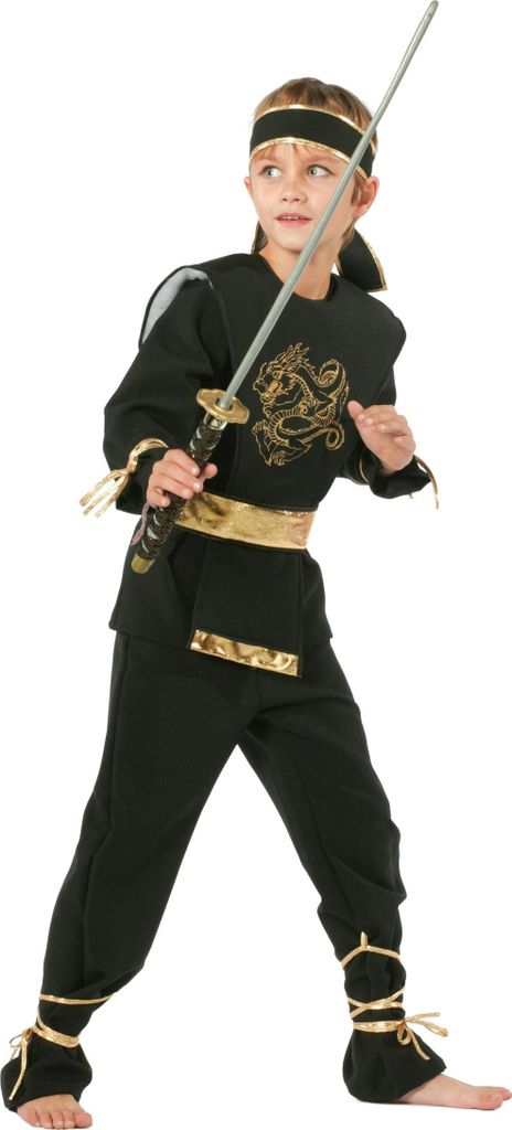 Ninja Draak Zwart-Goud Jongen Kostuum 128