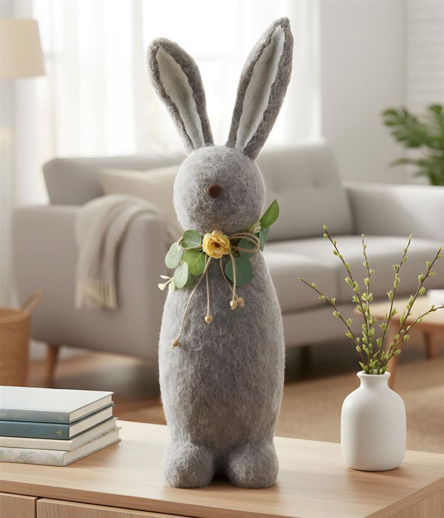 Hasenfigur "Filz" grau, 50 cm groß, Osterhase Deko, Osterdeko Figur, Osterfigur stehend