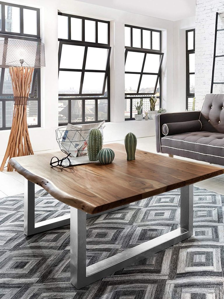 Couchtisch Baumkante 120 x 80 cm Akazie nussbaumfarben silber PAUL