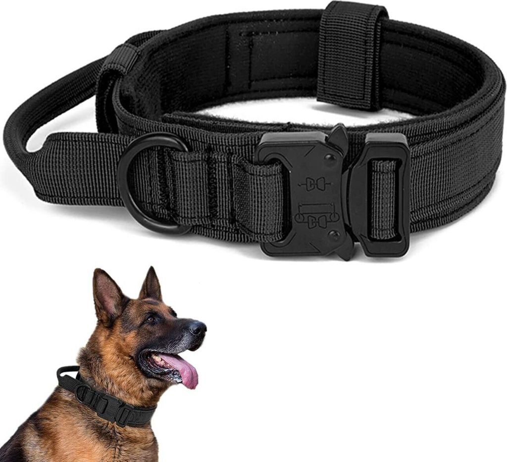 Taktisches Hundehalsband, Verstellbare Halsband Mit Kontrollgriff Weich Gepolstertes Nylon Hunde Halsband mit robuster Metallschnalle für Mittlere...