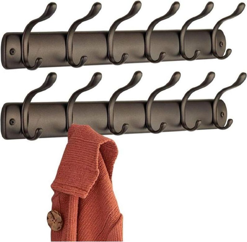mDesign Hakenleiste 2er Set Wandgarderobe 6 Haken Stahl Bronzefarben