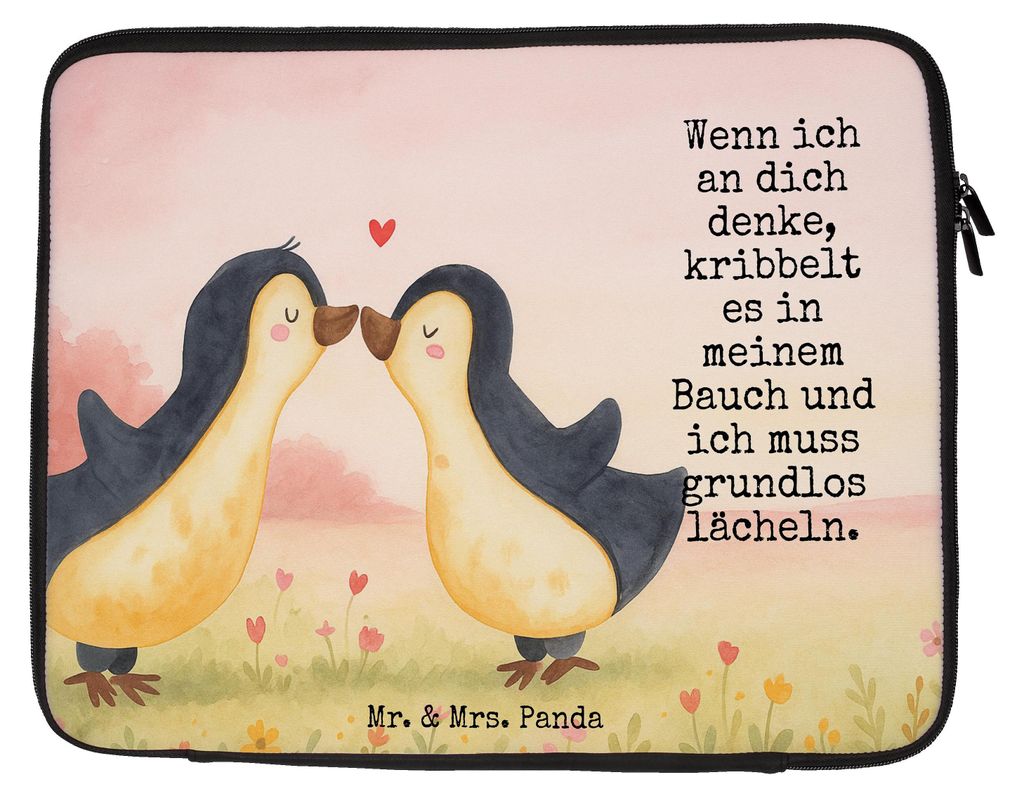 Mr. & Mrs. Panda Laptop Tasche Pinguine Kuss Design 20 x 28 cm - Weiß - Geschenk, Laptoptasche, für Frauen, Laptophülle, Valentinstag, Sleeve, M...