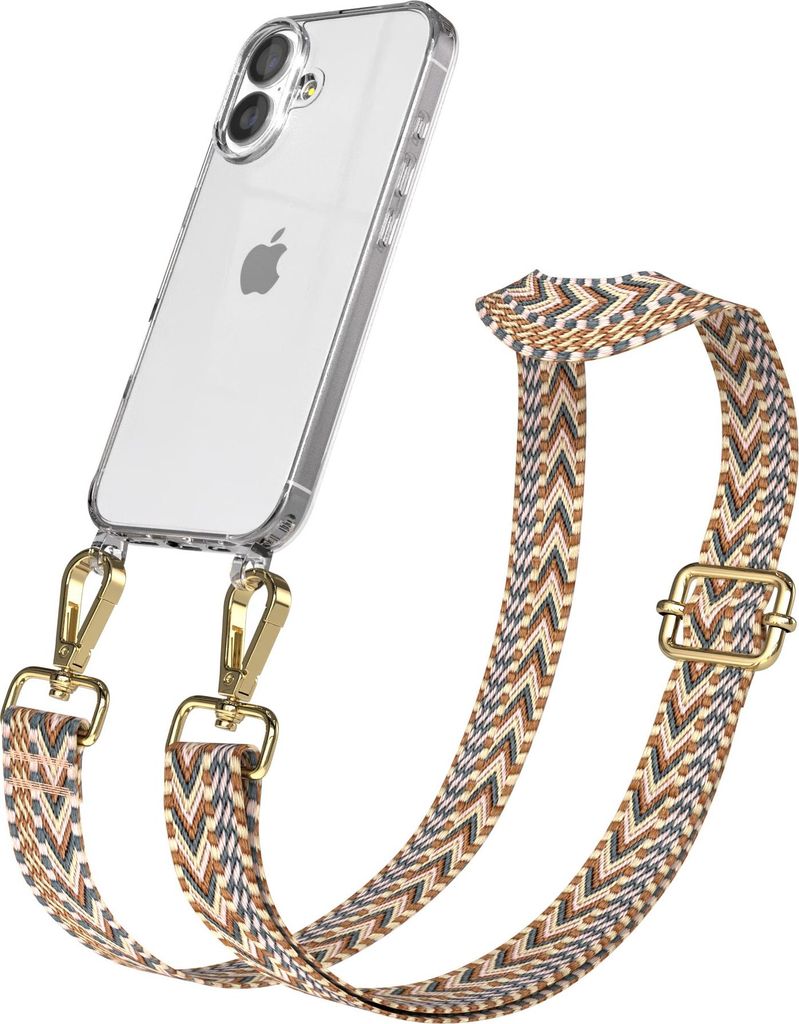 EAZY CASE Handykette - Verstellbarer Trageriemen kompatibel mit Apple iPhone 17, Handykordel mit transparenter Silikon-Hülle, Band in Braun