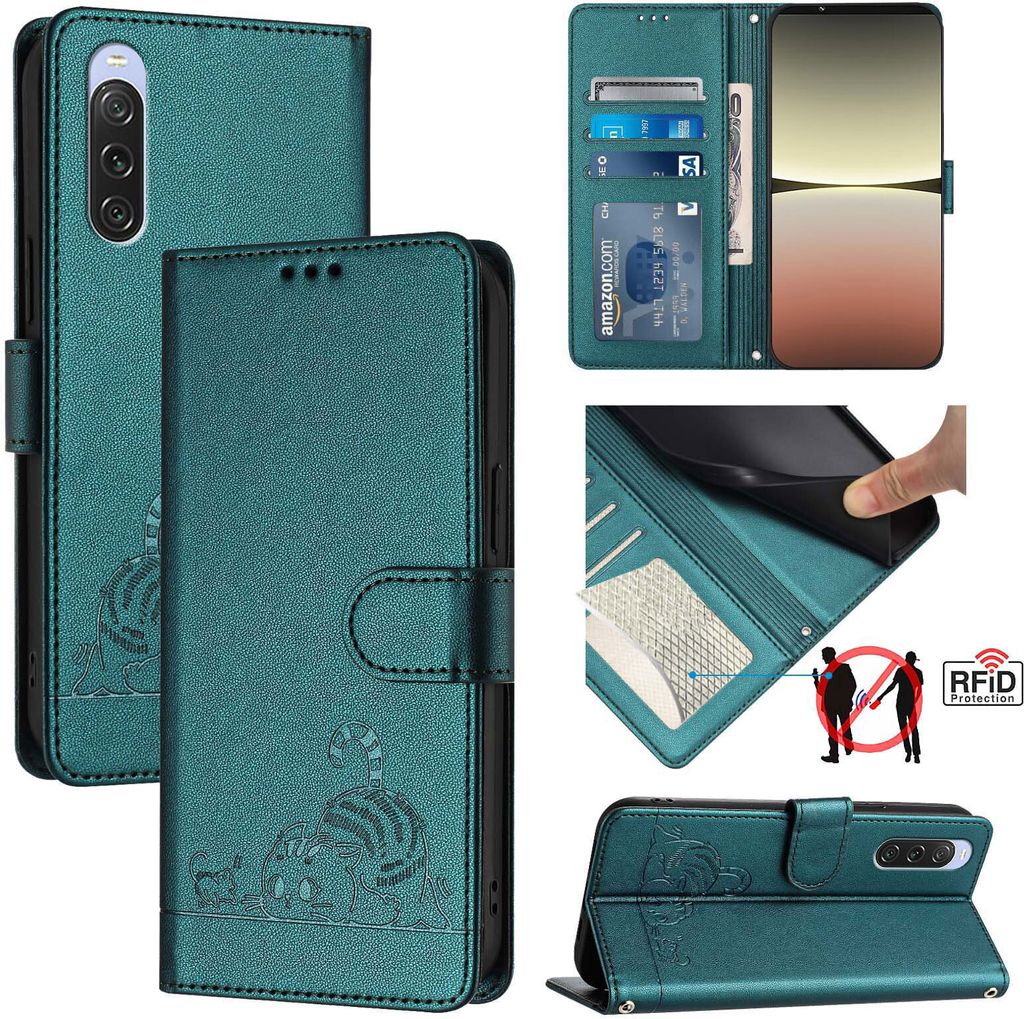 Leder Hülle für Sony Xperia 10 V Süße Katze Flip Case Produktbild 