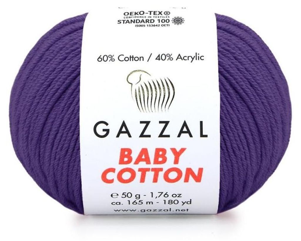 Wolle Gazzal Baby Baumwolle 3440 - ametyst - Stricken & Produktbild 