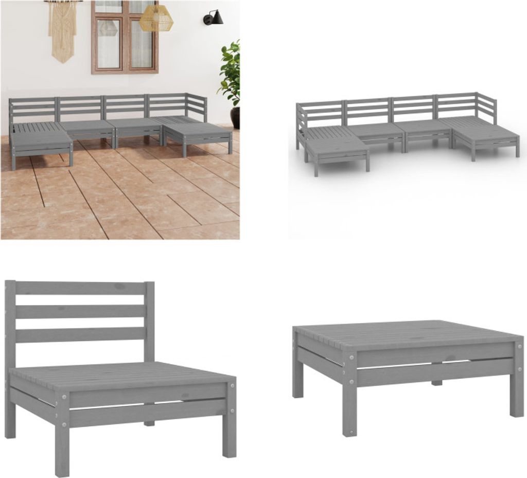 vidaXL 6 tlg. Garten Lounge Set Grau Massivholz Kiefer - Gartenmöbel Set - Gartenmöbel Sets - Gartengarnitur - Gartengarnituren