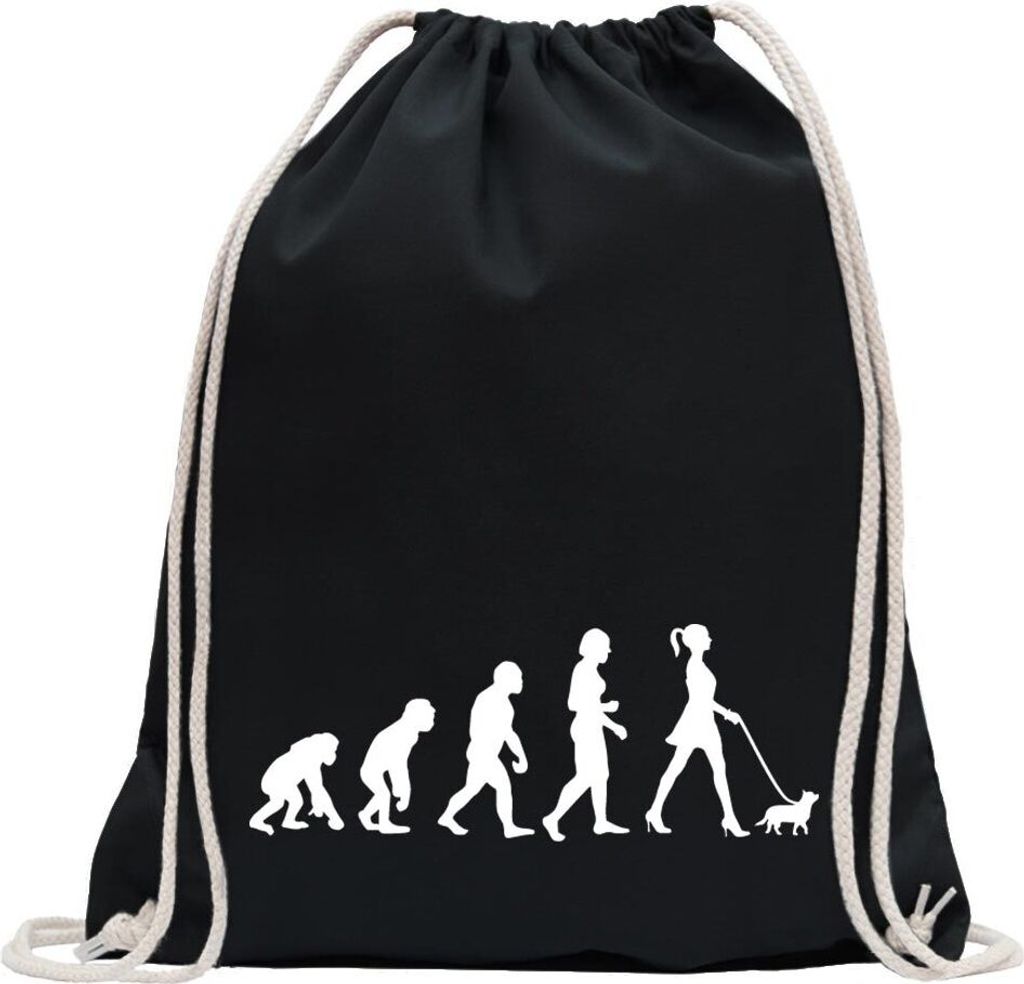 Kiwistar - Turnbeutel - schwarz - Evolution It-Girl Trend & Style - Fun Rucksack Sport Beutel Gymsack Baumwolle mit Ziehgurt