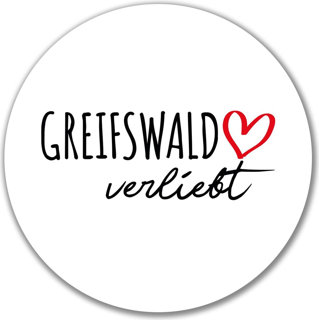 Huuraa Aufkleber Greifswald verliebt 10cm rund Sticker Geschenkidee