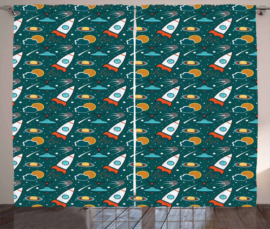 ABAKUHAUS Raumschiff Rustikaler Vorhang, Weltraumnebel, Wohnzimmer Universalband Gardinen mit Schlaufen und Haken, 280 x 225 cm, Mehrfarbig