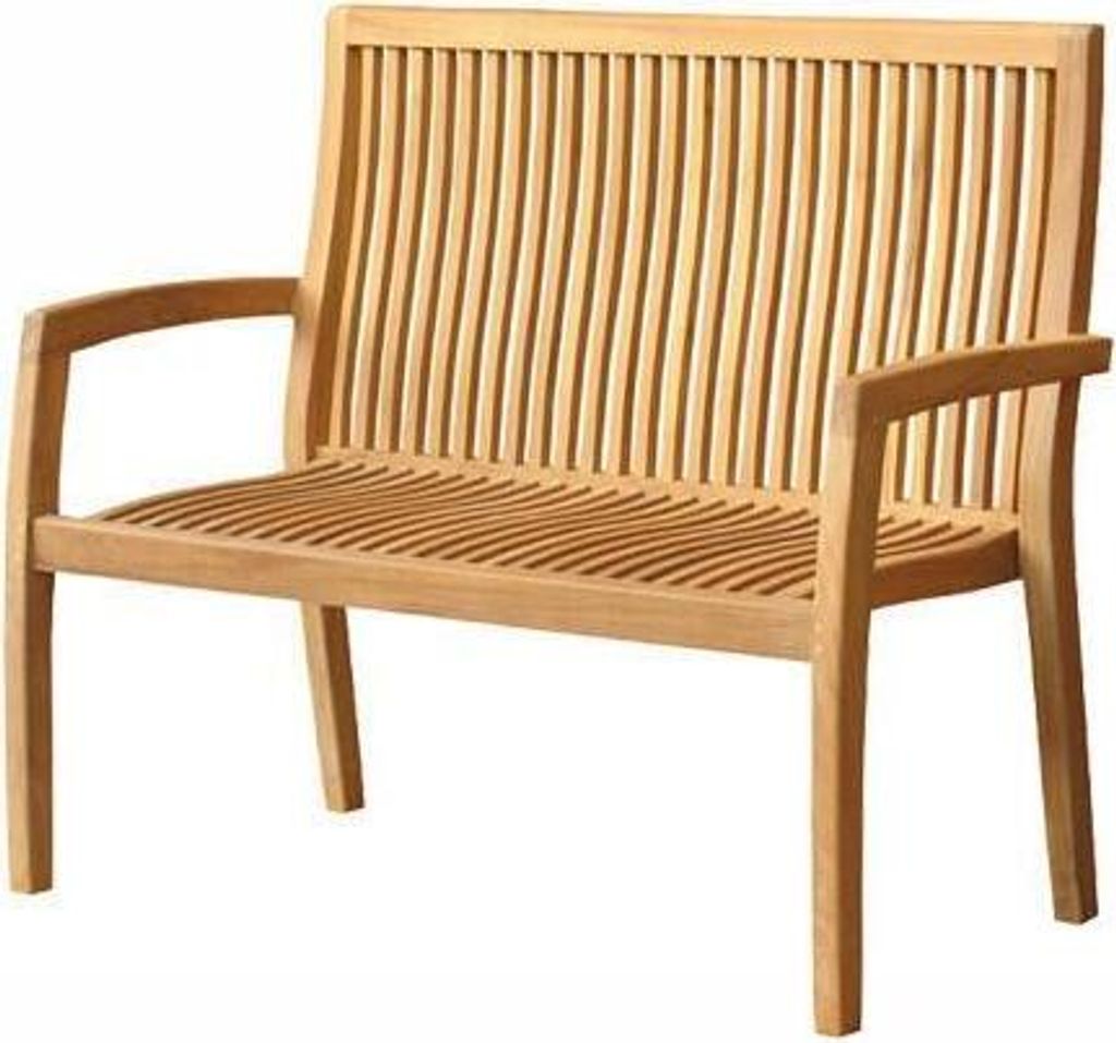 Teako Design Teak Gartenbank Como – Wetterfeste Holzbank mit Armlehnen, stapelbar, 120/150 cm Breite (120 cm)