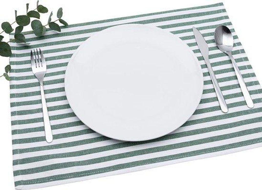 Donkergroen/Weiß gestreift Katoen Placemats 33x45cm
