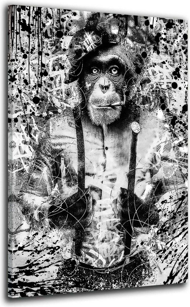 Affe Pop Art schwarz weiß Wandbild Leinwandbild Deko Kunst XL: 60x90x4cm