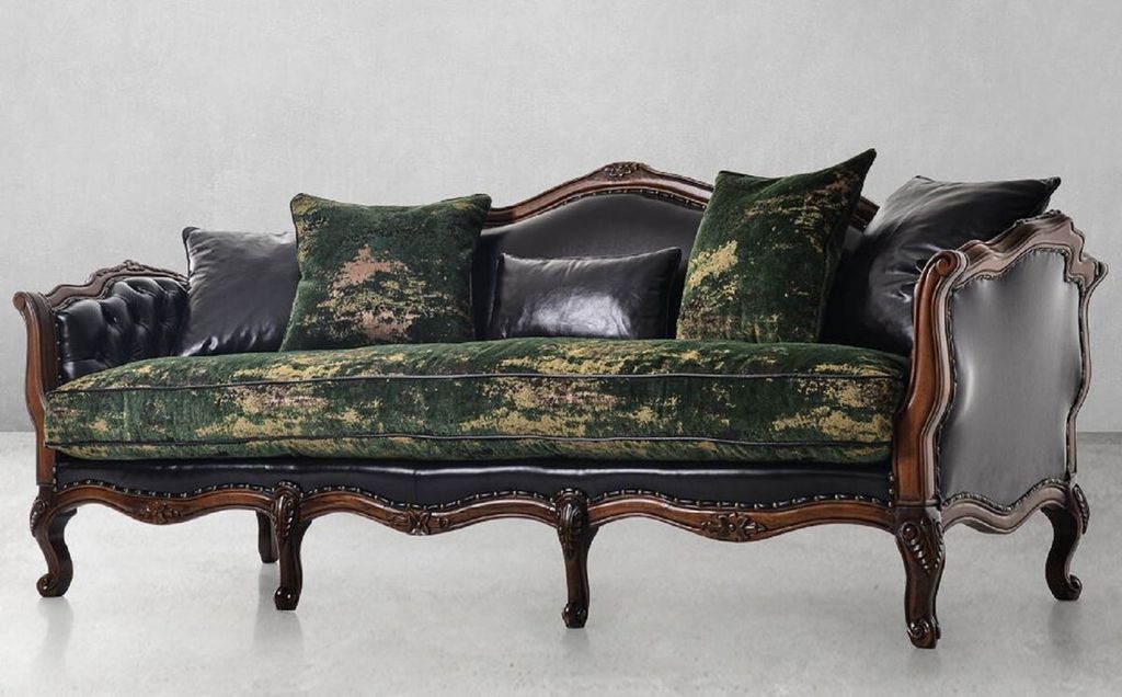 Casa Padrino Luxus Barock Leder Sofa Schwarz / Grün / Braun - Prunkvolles Wohnzimmer Sofa mit hochwertigem Echtleder - Luxus Wohnzimmer Möbel im ...