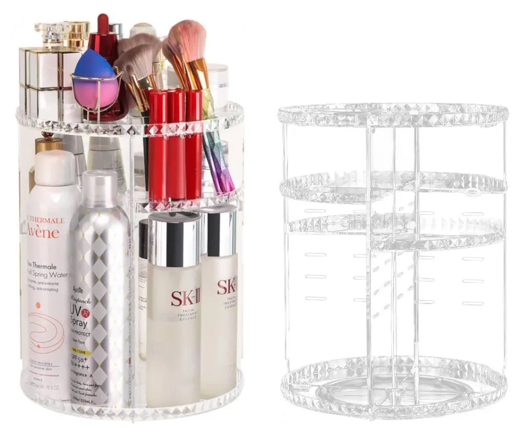 Organiseur de maquillage rotatif 360 Crystal Diamond grande capacité