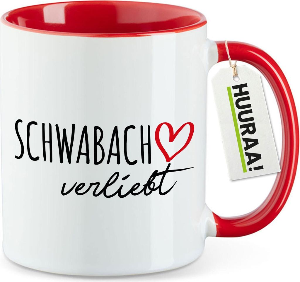Huuraa Kaffeetasse Schwabach verliebt 330ml Rot Keramik Kaffeebecher Geschenkidee