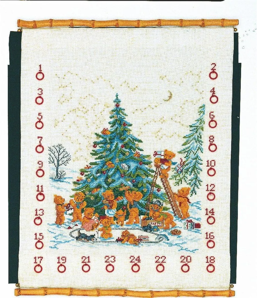 Eva Rosenstand Kit Point de Croix Calendrier de l'Avent Ours 40x50cm