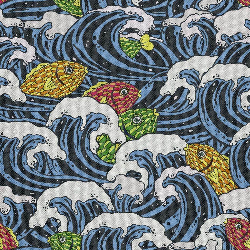 OUTDOOR DEKOSTOFFE OXFORD - Motiv Meereswelle Fisch
