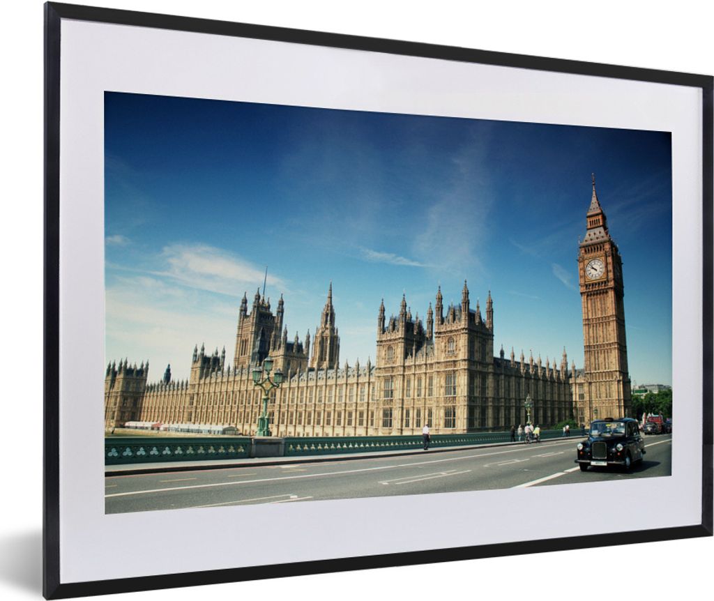 MuchoWow MuchoWow Gerahmtes Poster Big Ben an einem klaren Tag in England 60x40 cm - Poster mit zchwarzem Bilderrahmen - Schlafzimmer - Plakat ...