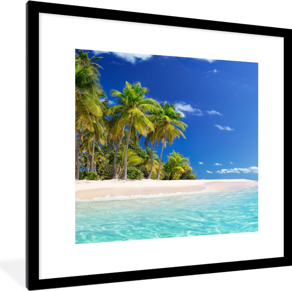 MuchoWow Gerahmtes Poster Strand - Meer - Palme - Sonne - Sommer 40x40 cm - Poster mit Schwarzem Bilderrahmen Wandposter Rahmen Foto Bilder - Pos...