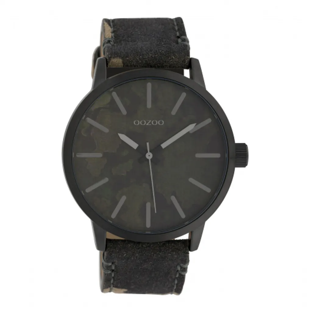 Bracelet cuir Oozoo 45 mm camouflage noir : confort et style durable