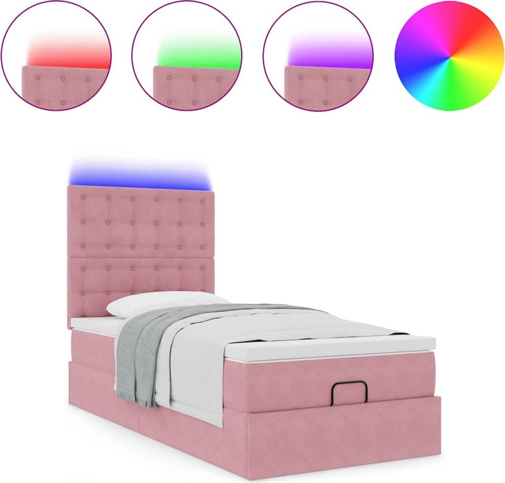 Ottoman-Bett mit Matratzen & LEDs Rosa 90x190 cm Samt