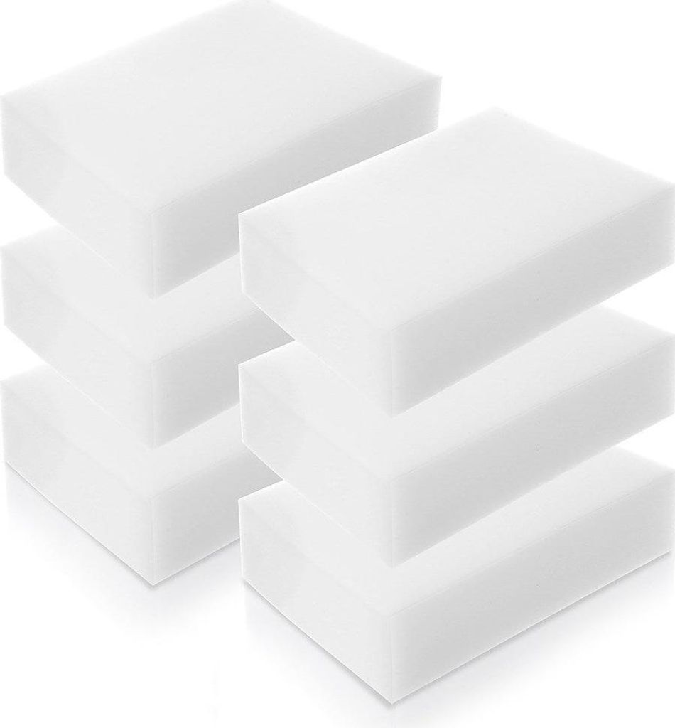 A stack of white cleaning sponges.
