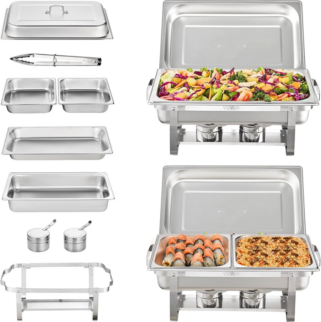 Profi Edelstahl Warmhaltebehälter Wärmebehälter 18L Chafing Dish Set 2xGroß/4xKlein