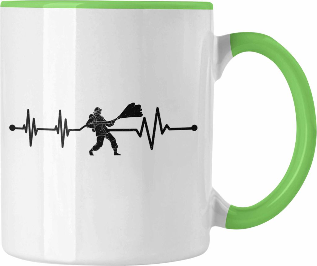 Trendation - Feuerwehr Herzschlag Geschenk Tasse Feuerwehrmann Geschenkidee Lustig Männer (Grün)