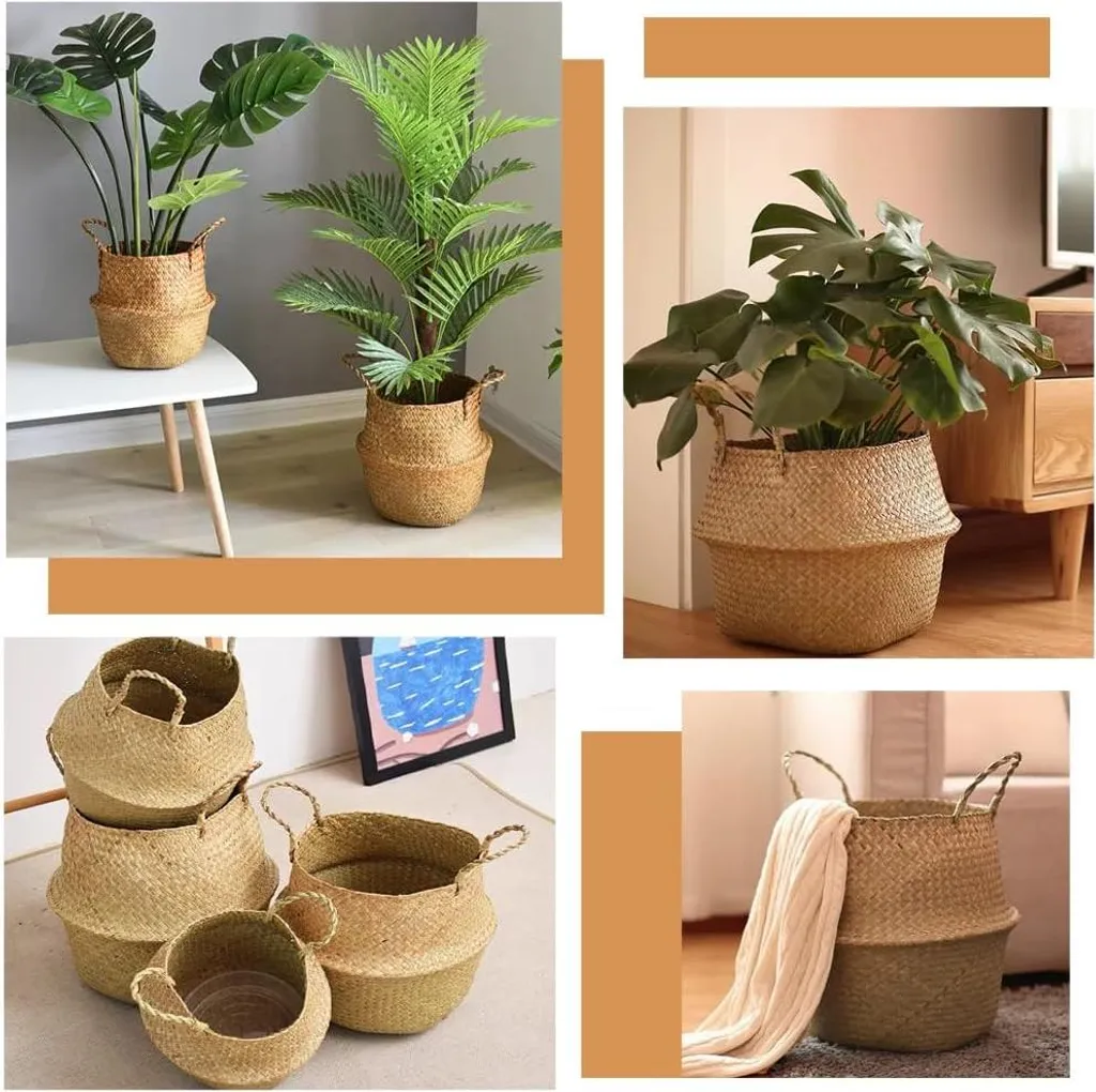 Panier pour Couvertures et Jouets en Jonc de Mer Set de 2 Rangement Maison