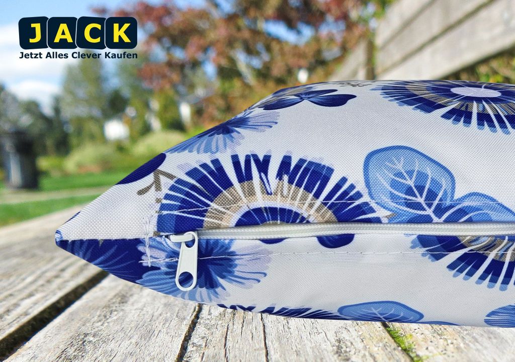 JACK 2er Set 30x50cm Motiv Outdoor Kissenhülle Kissenbezug Wasserfest Sitzkissen Lounge Kissen Garten Stuhl Lotus Effekt, Farbe:Blumen Blau
