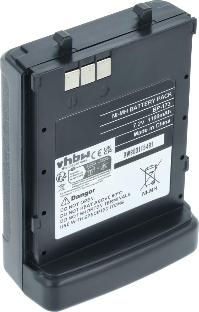 vhbw Akku kompatibel mit Icom IC-W32A, IC-Z1E, TC-T42E, IC-Z1, IC-Z1A, TC-T22E, IC-W32TZ, IC-W32E Funkgerät, Walkie Talkie (1100 mAh, 7,2 V, NiMH)