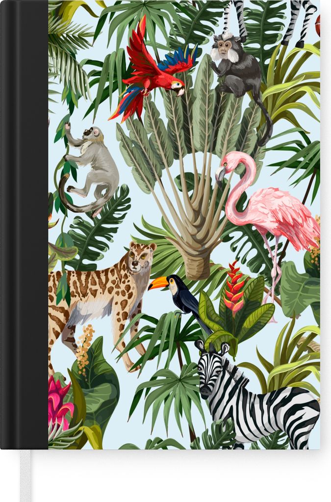 MuchoWow Notizbuch Tagebuch Haushaltsbuch Notebook A5 Dschungel - Tiere - Mädchen - Kinder - Jungen - Flamingo - Papagei - Notizblock - Notizhef...