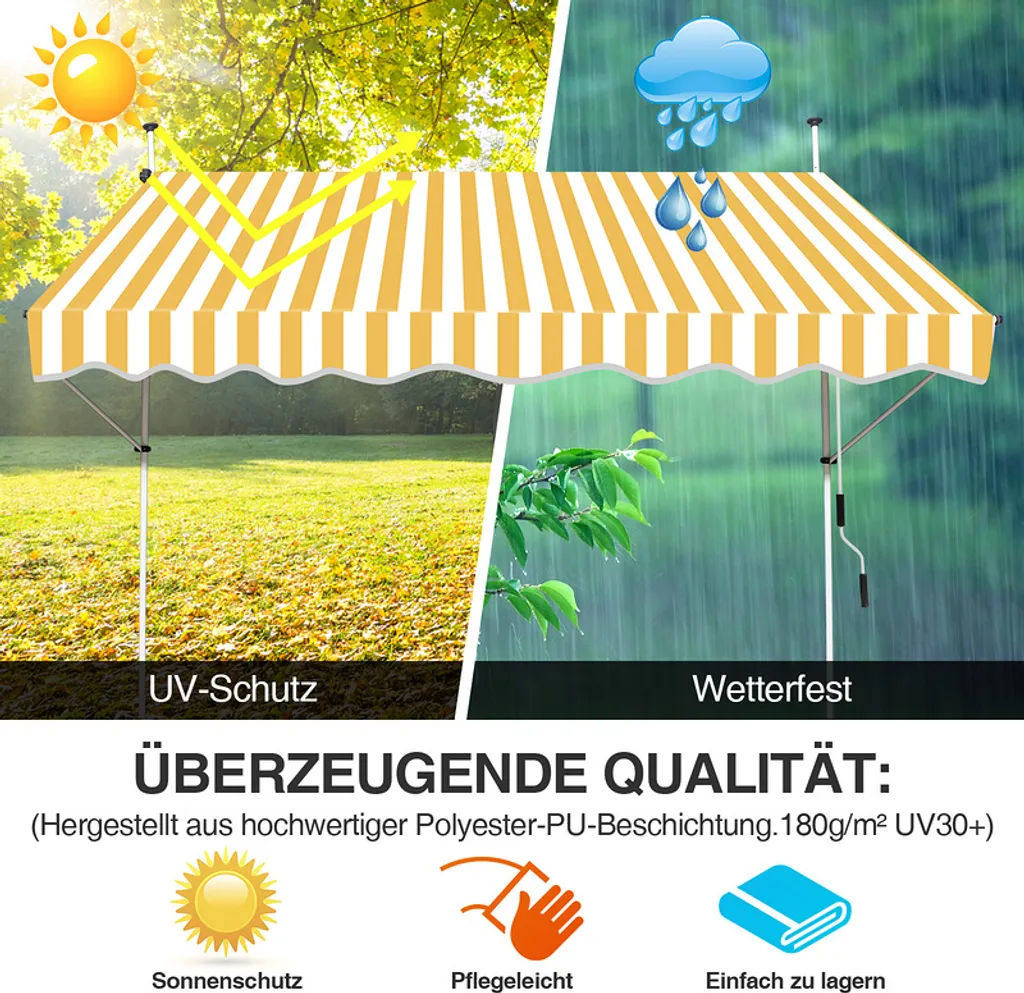 Tenda da sole SWANEW resistente ai raggi UV e all'acqua, retrattile 3M, gialla e bianca - 4
