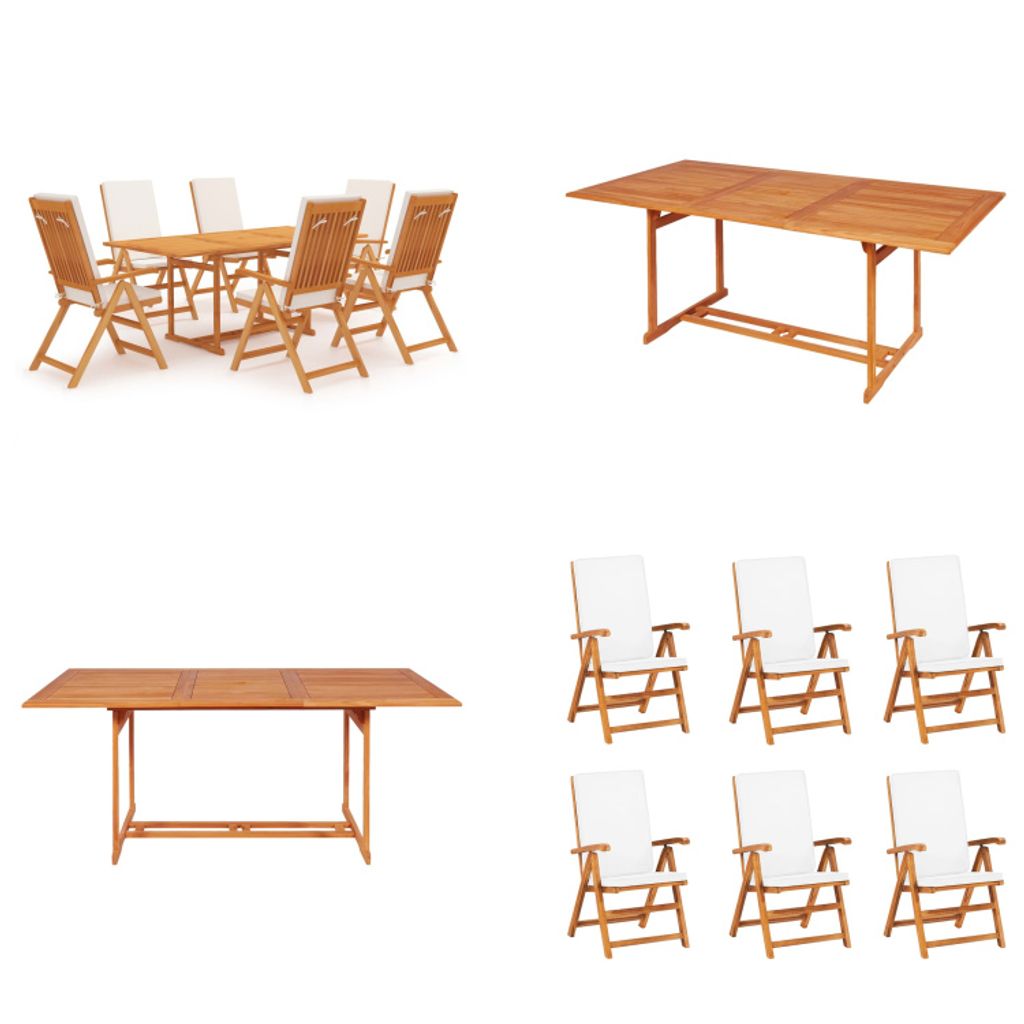 vidaXL 7 tlg. Garten Essgruppe mit Kissen Massivholz Teak - Garten-Essgruppe - Garten-Essgruppen - Gartenmöbel-Set - Gartenmöbel-Sets