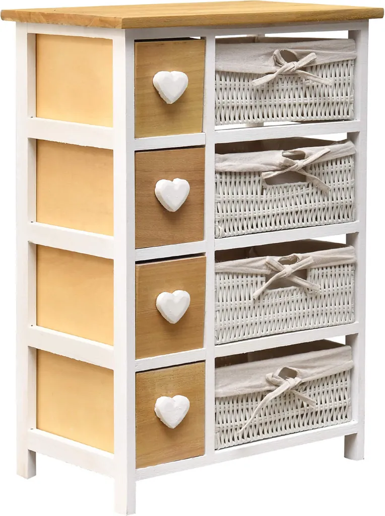 Petite Commode 8 Tiroirs Gain de Place Solution Rangement Bois Osier