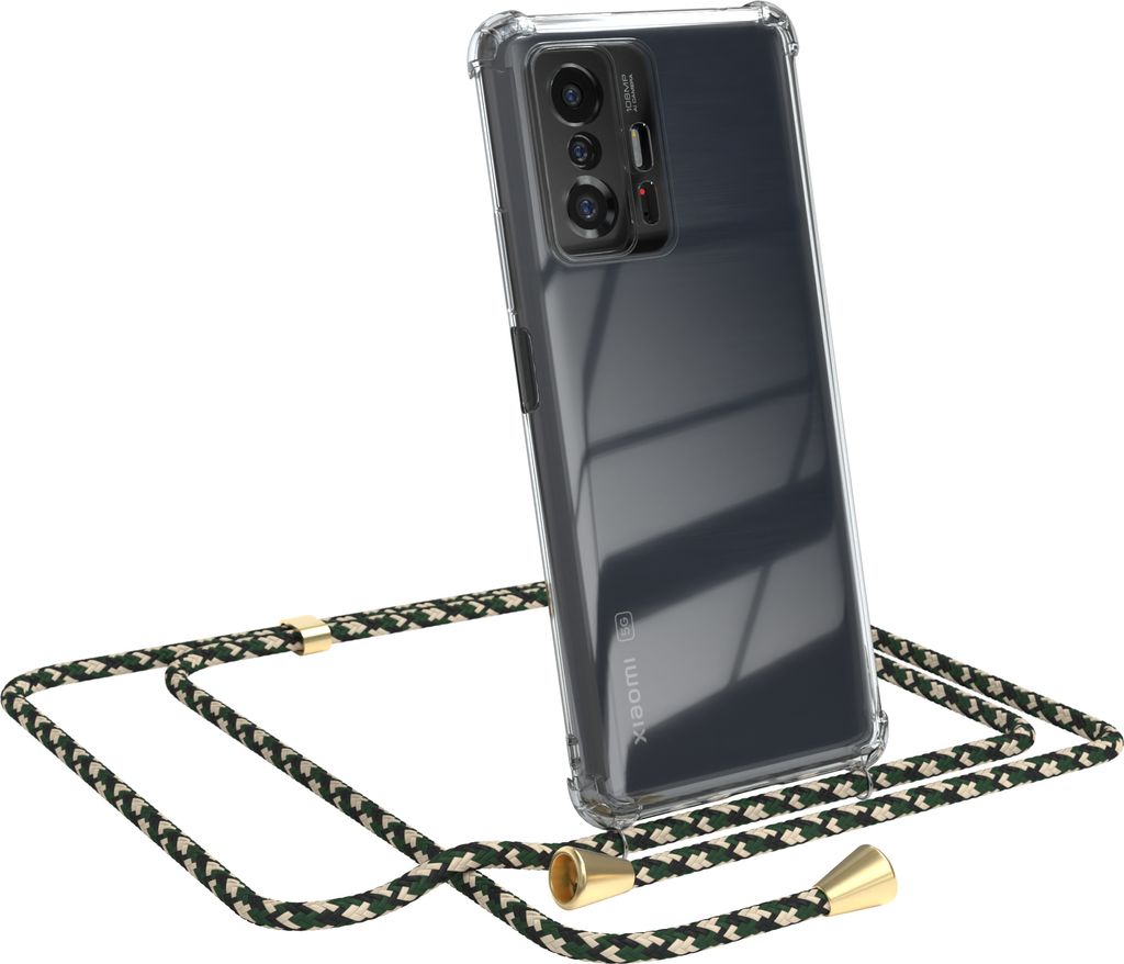 EAZY CASE Handykette kompatibel mit Xiaomi 11T / 11T Pro 5G, Handyhülle mit Umhängeband, Handykordel, Schutzhülle Clear, Band in Grün