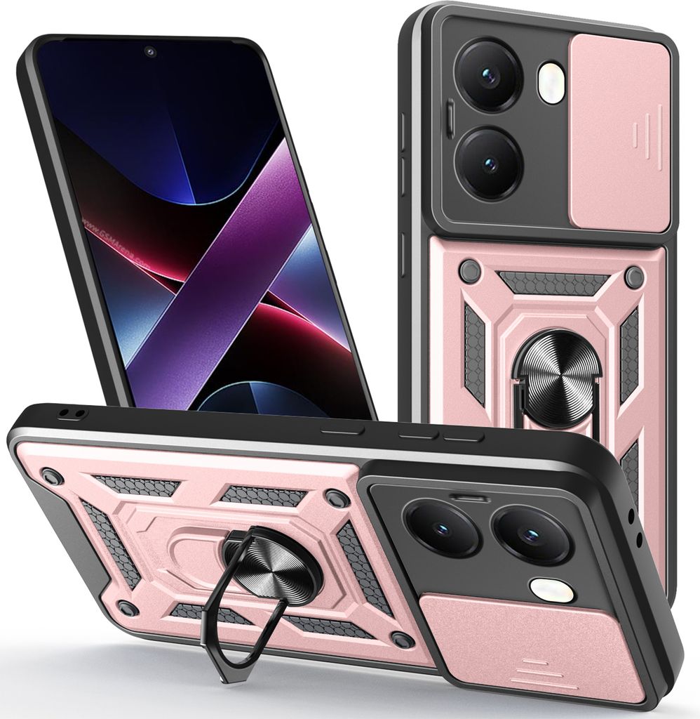 Outdoor Panzer Hülle für Poco X7 Pro 5G Handyhülle Kameraschutz Ringhalter in Rosegold