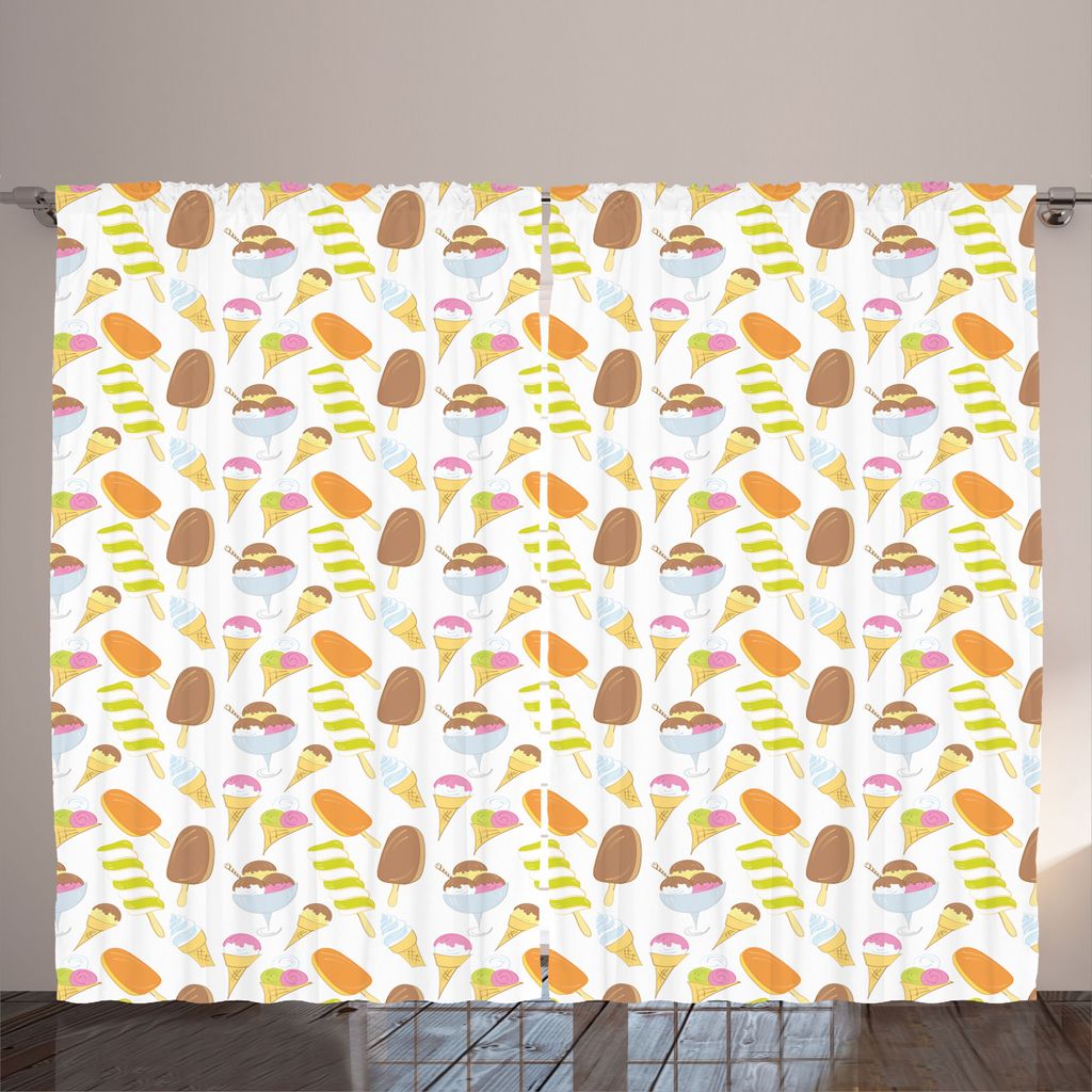 ABAKUHAUS Dessert Rustikaler Vorhang, Verschiedene EIS Bild, Wohnzimmer Universalband Gardinen mit Schlaufen und Haken, 280 x 225 cm, weiß Multicolor