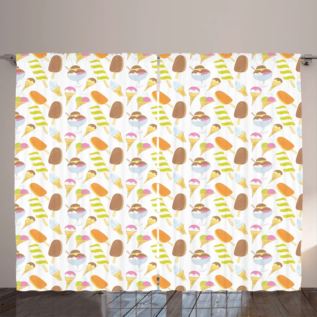 Rideaux de Salon Universels Motif Pâtisserie Blanc Multicolore 280x225