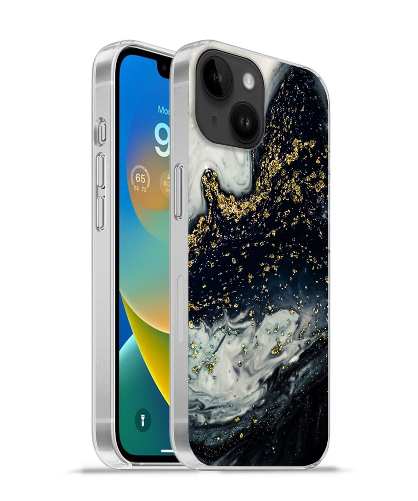MuchoWow Handyhülle Schutzhülle Hülle für Apple iPhone 14 - Softcase Marmor - Naturstein - Gold Silikon Softcase Handy Hülle - Mobiltelefonh...