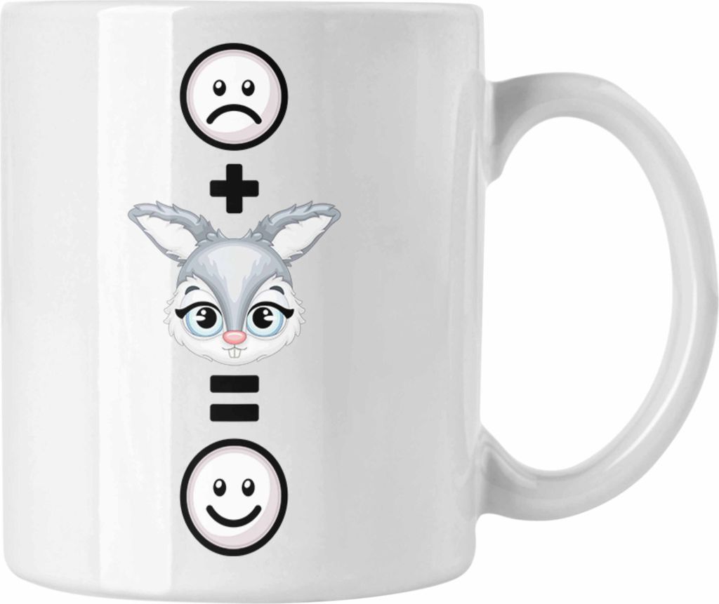 Trendation - Kaninchen Tasse Geschenk für Kaninchen Kanickel Hasen Besitzer Lustige Geschenkidee :( + Hase = :) Geburtstag (Weiß)