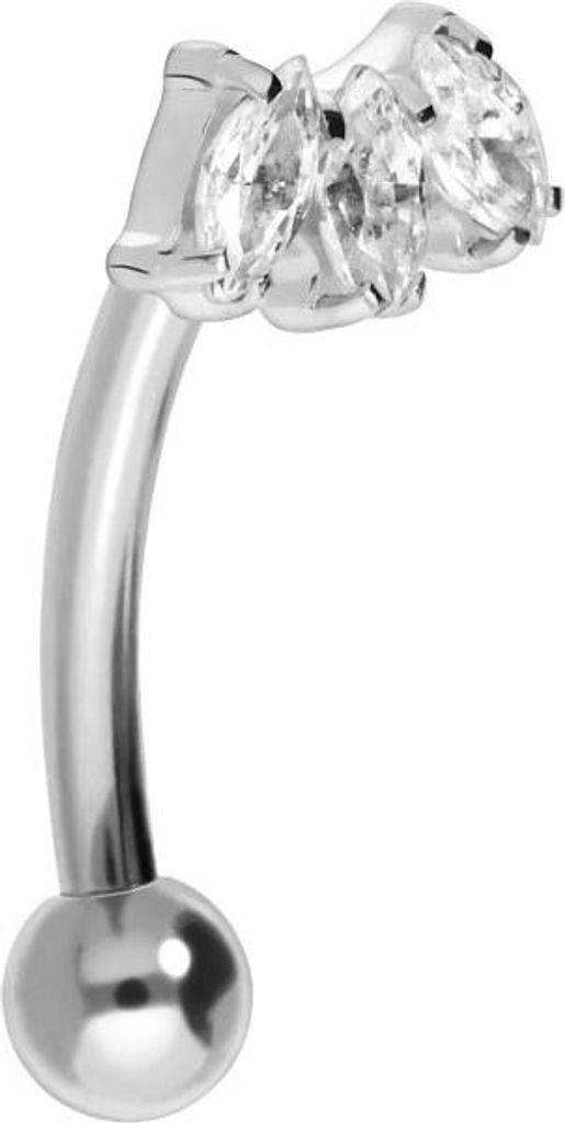 Bauchnabel-Piercing, Rook Piercing Titan Banane mit Push Fit 3 KRISTALLTROPFEN Silber Stablänge: 8mm