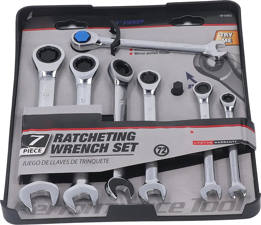 Jeu de clés à cliquet à tête fixe en acier Chrome Vanadium 12 pièces