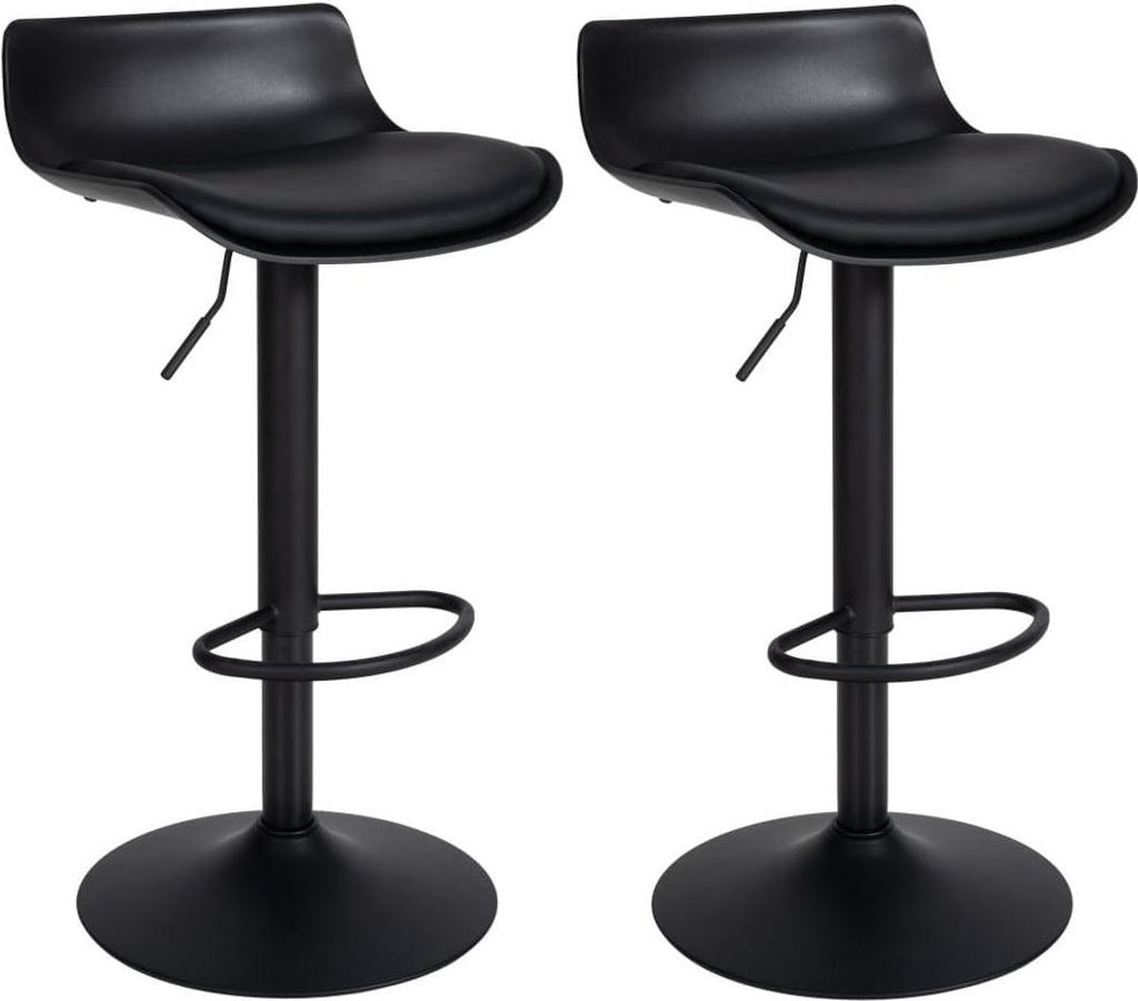 Set aus 2 verstellbaren Barhockern aus Kunstleder – bequemes und drehbares Design | Farbe: Schwarz
