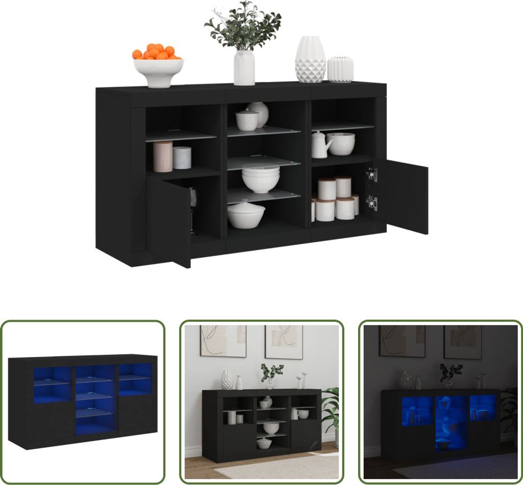 The Living Store Sideboard mit LED-Leuchten Schwarz 123x37x67 cm