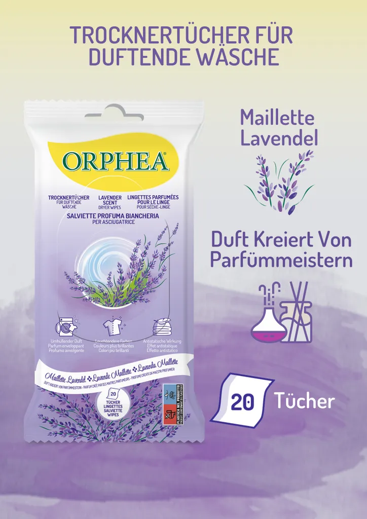 Stop Électricité Statique Sèche-Linge : Chiffons Orphea Lavande - 20 pcs - 3
