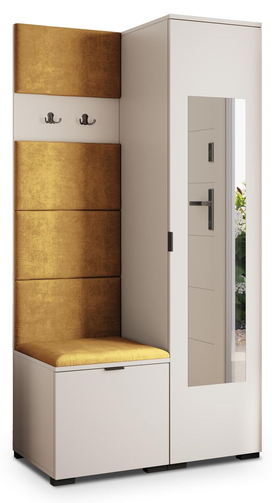 Masseno Garderobe-Set VIRA 95/181/51 cm Modern Garderobenschrank Kaschmir, Veloursstoff MONOLITH 48 (Gelb)